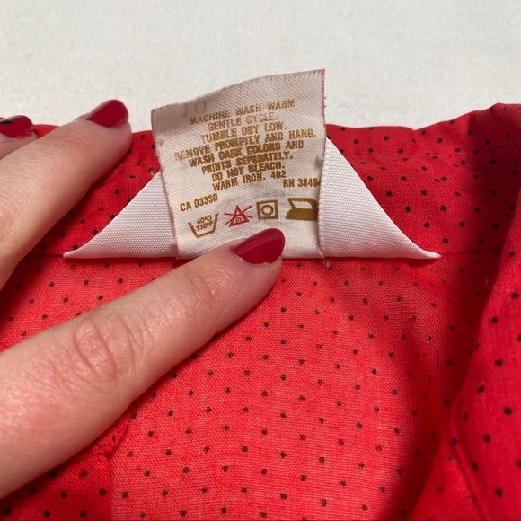 Vintage Red and Black Polka Dot Puff Sleeve Blouse - Picture 8 of 8